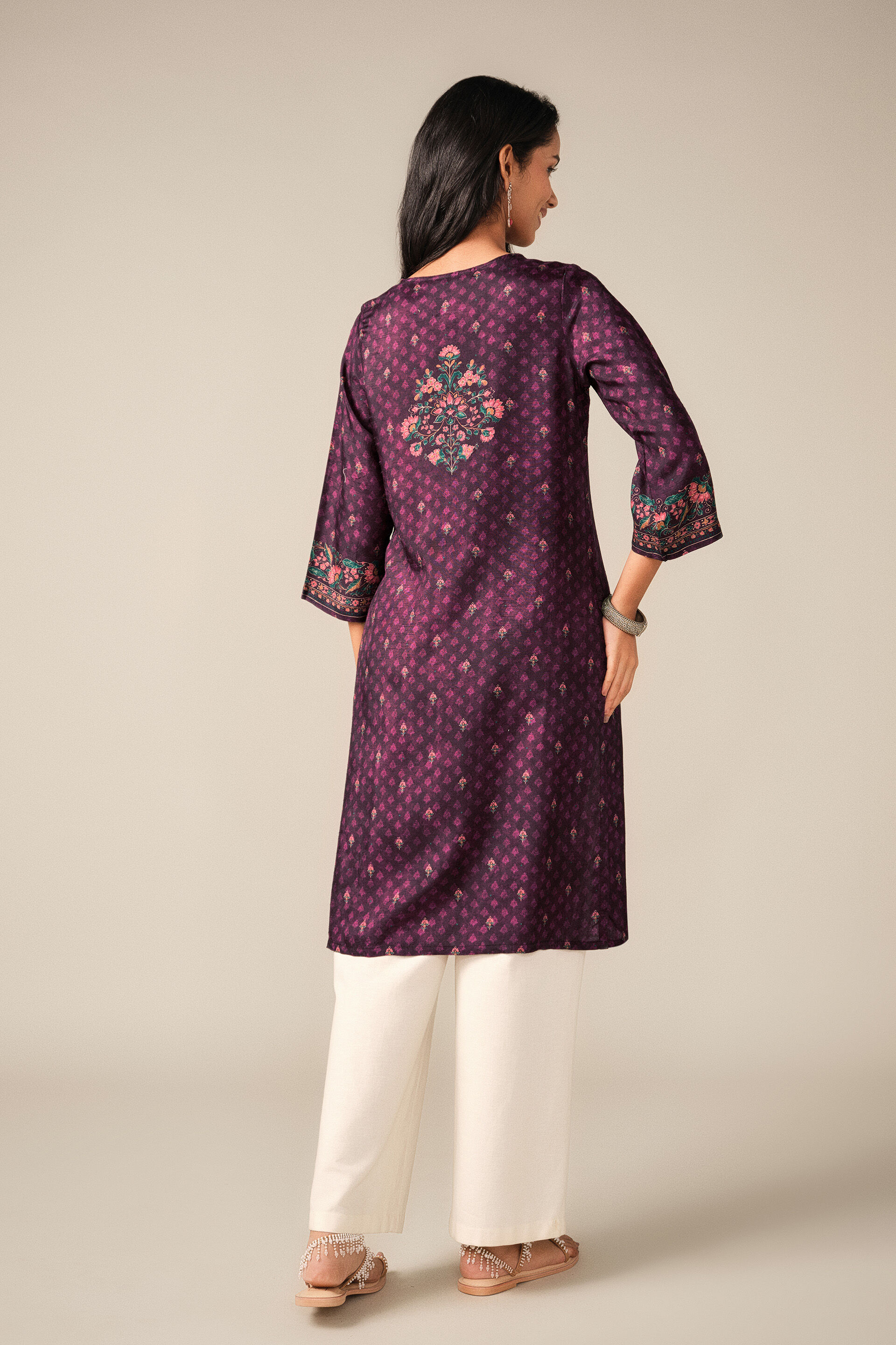Printed Kurta in Wine, Wine, image 5
